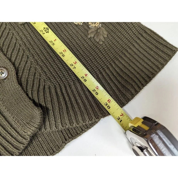 SOFT SURROUNDINGS M Green Embroidered Bead 3D Floral Cardigan Sweater Jacket - Picture 16 of 16